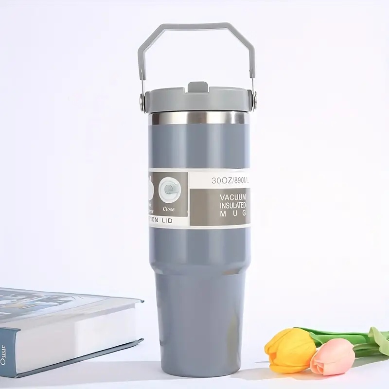 1pc 890ml 30oz double layer stainless steel vacuum water bottle with handle portable insulated mug for home outdoor camping and travel drinks hot or cold for hours details 10