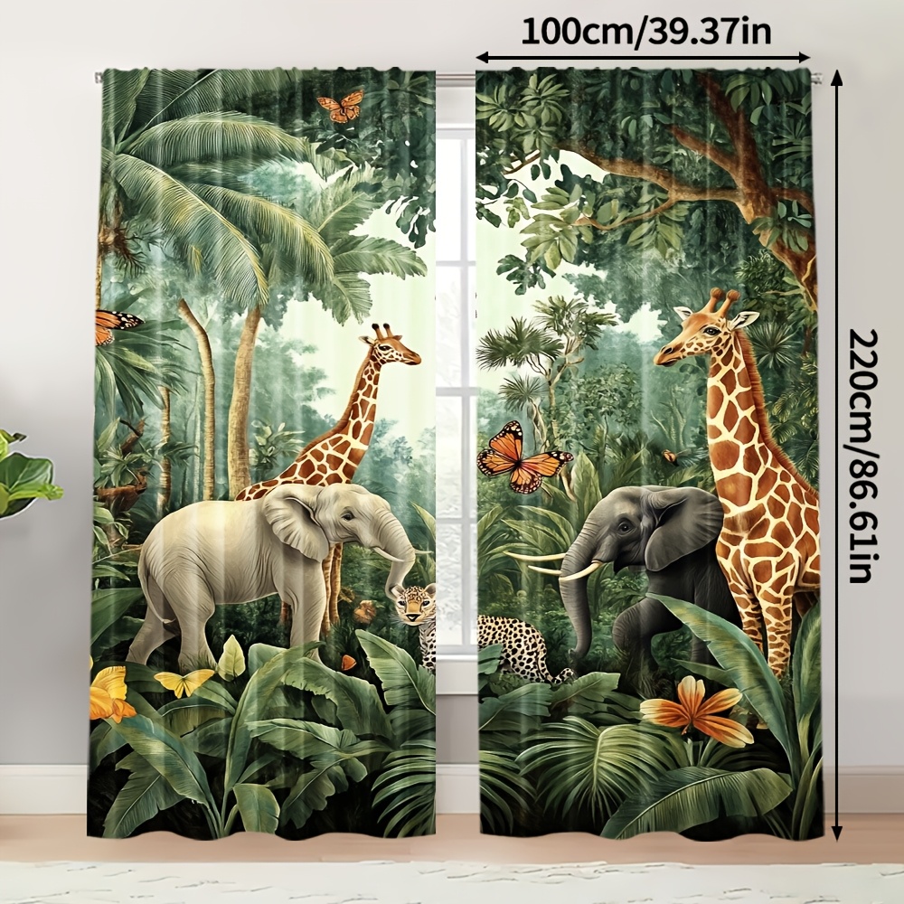 TEMU 2 pièces de Rideaux et Draperies Jungle , 100% Polyester ( Tringle ni Pile ), Décor Semi-Transparent pour Chambre & Salon