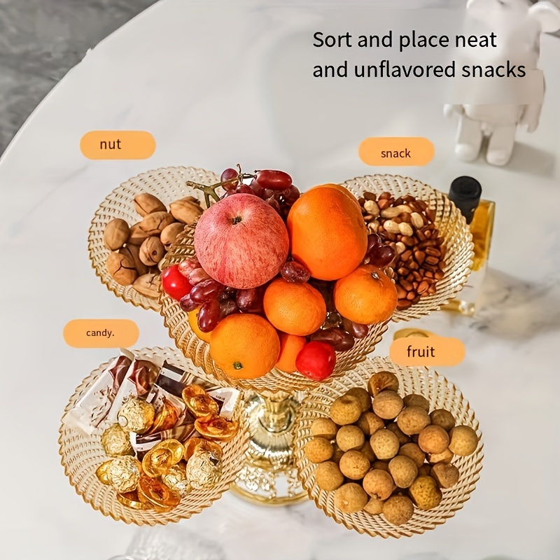 1pc, Panier à fruits rotatif de luxe européen, plateau à friandises et bonbons multicouche haut de gamme, centre de table pour salon, présentoir à fruits en plastique, articles de fête, décoration de table
