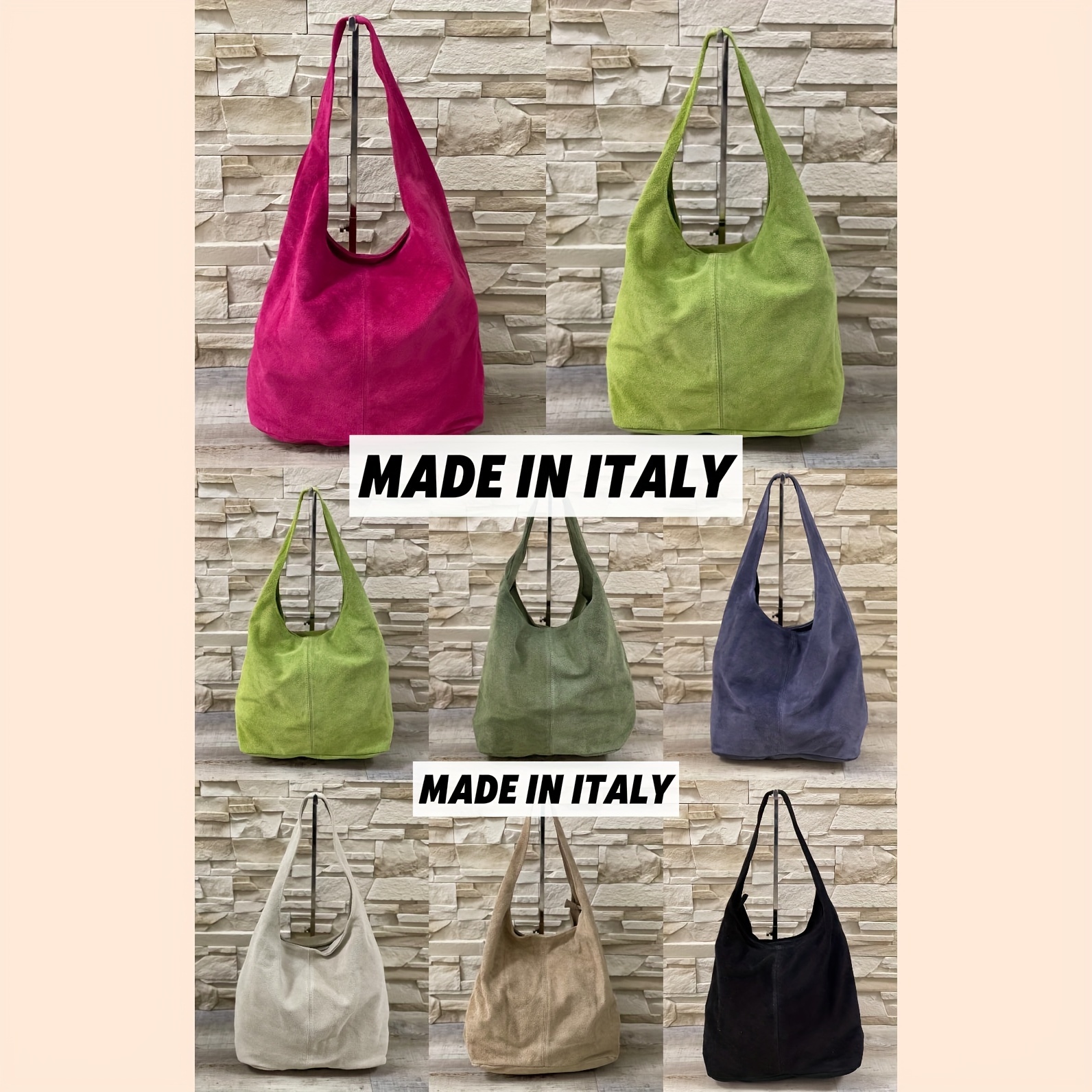 

Made In Italy Extra-large Suede Tote Bag For Women – Stylish Shoulder Handbag With Zipper Closure, Shopping, Travel, And Daily Use – In , , Green, Blue, Brown, Black