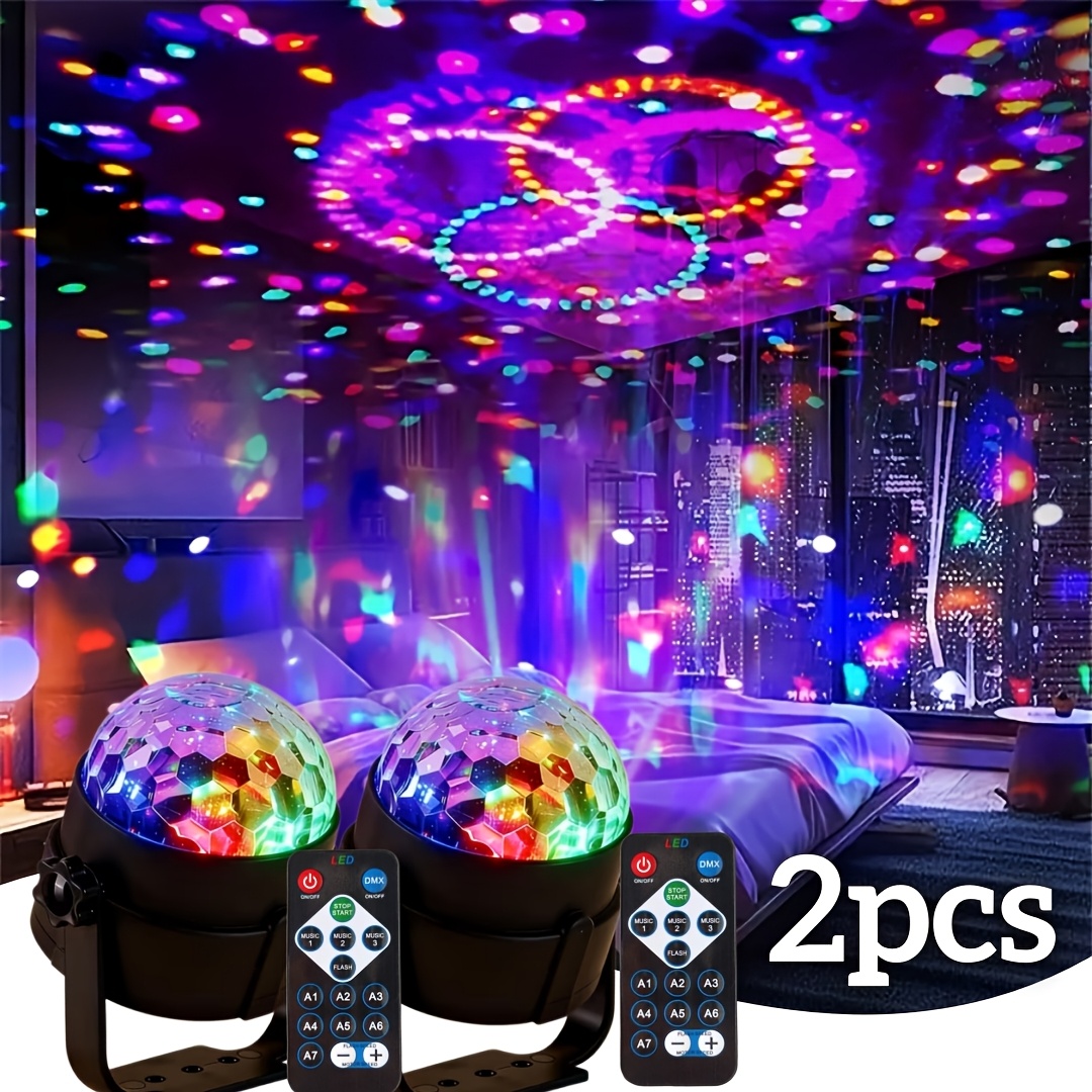 TEMU An Led Mood Night Light | Rgb Colorful Projection Lamp | Set Of 2 With Remote Control, Batteries Not Included | Disco Stage Light | Mood Night