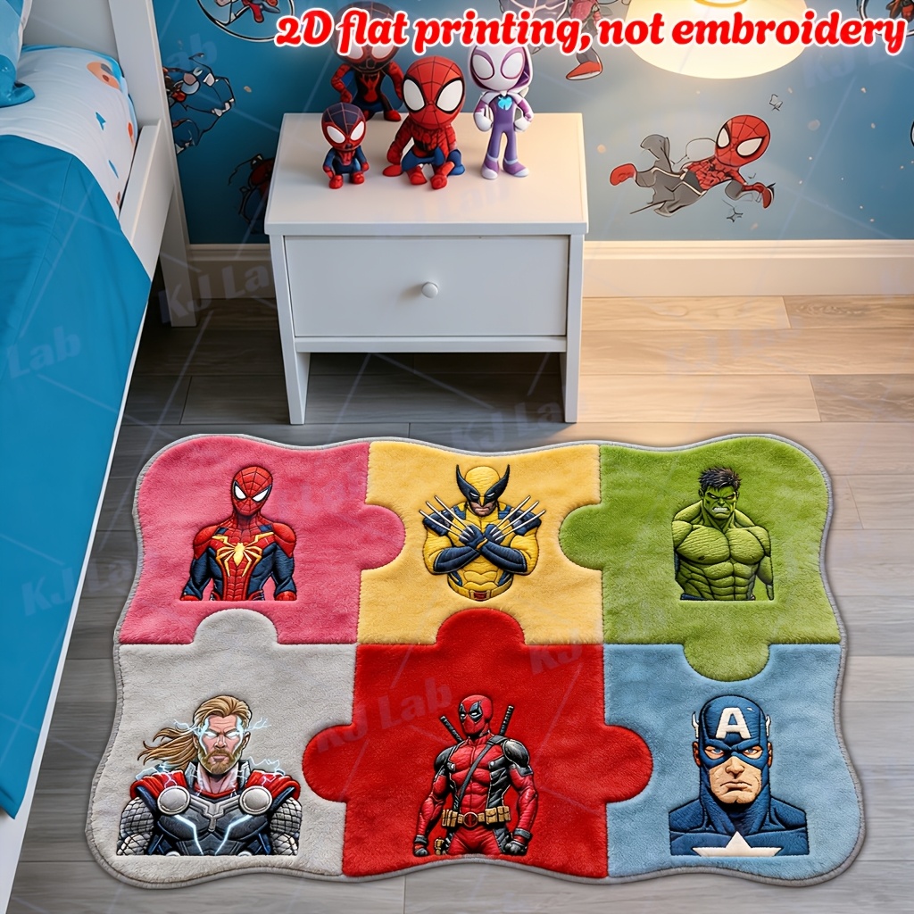 TEMU 2d Flat 1pc Wavy Irregular Floor Mat Yxm69 - Hulk Thor Characters - Cozy And Cute Long Runner Rug, Soft And Comfortable, Suitable For Bedroom,