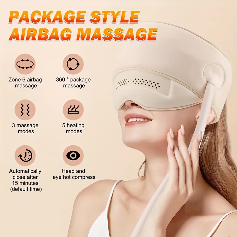 2-in-1 Electric Air Compression Vibration Head Massager, Hands-Free Wireless Home Scalp and Eye Relaxation Device