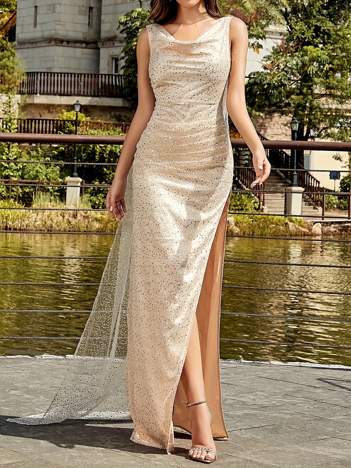 knee length dresses for ladies L'agence Lindsay Sequined Lace Dress