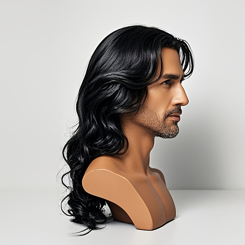 TEMU Wigs For Mens Black Curly Wig For Maui Costume Men Long Black Wig Cute Soft Wigs For Halloween Costume Party