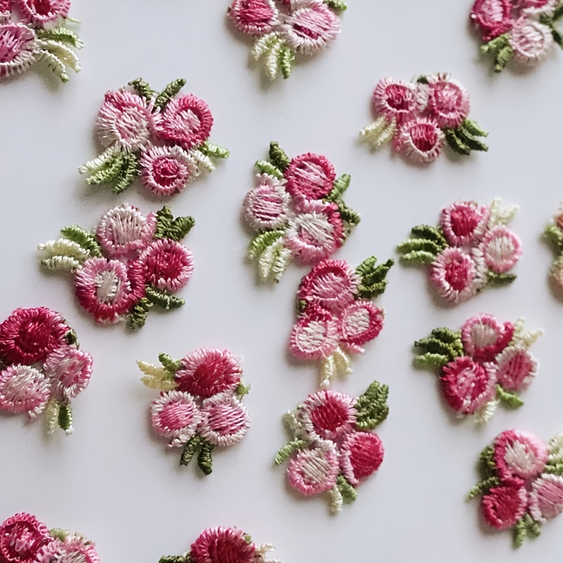 Image of 20 Tiny Embroidered Flower Appliques - Purple And Pink. Perfect For Diy Crafts, Garment Sewing Projects, Wedding Supplies, And Home Decor