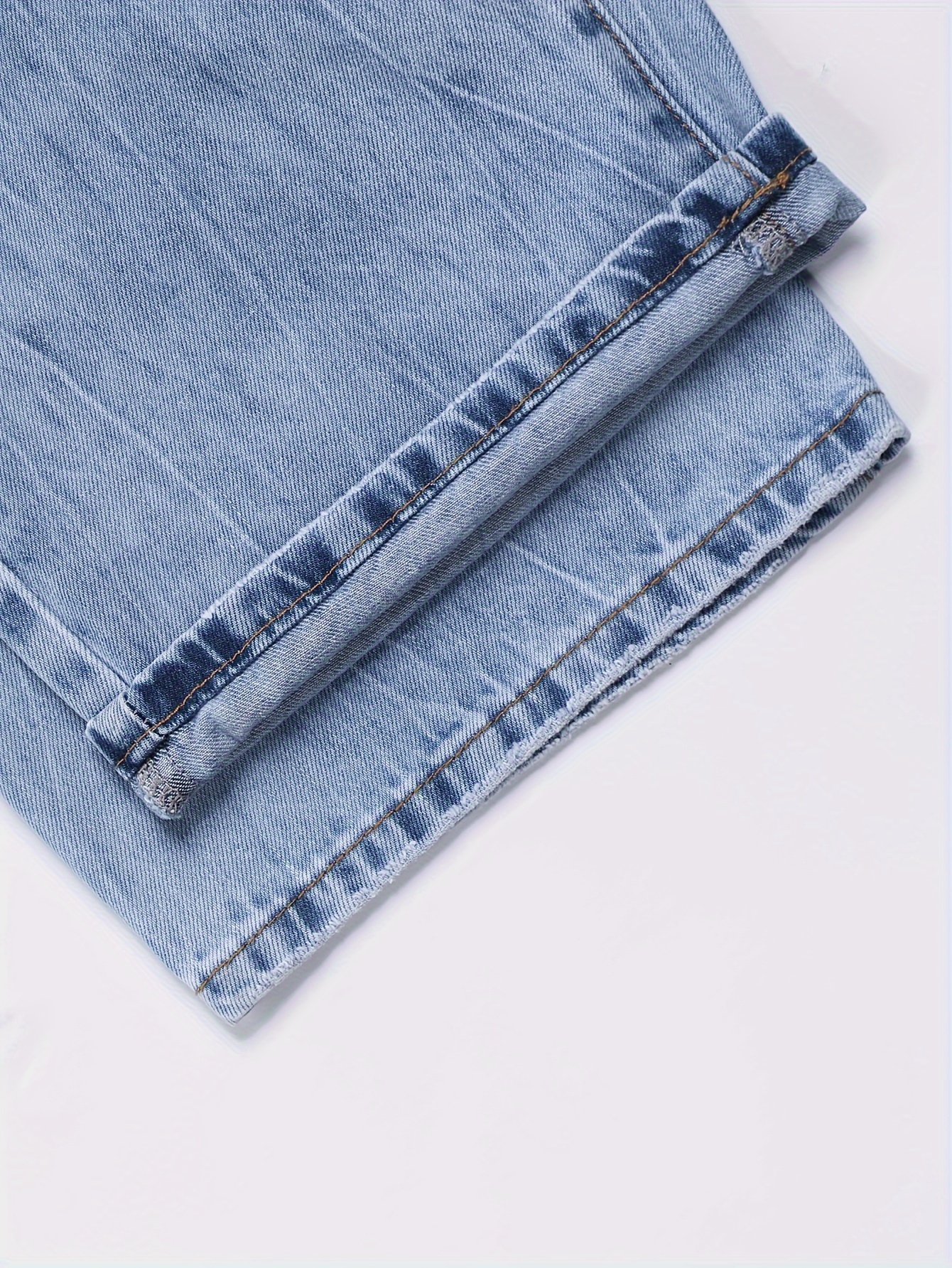 Ripped Whiskering Washed Denim Pants Slash Pocket Zipper - Temu Canada