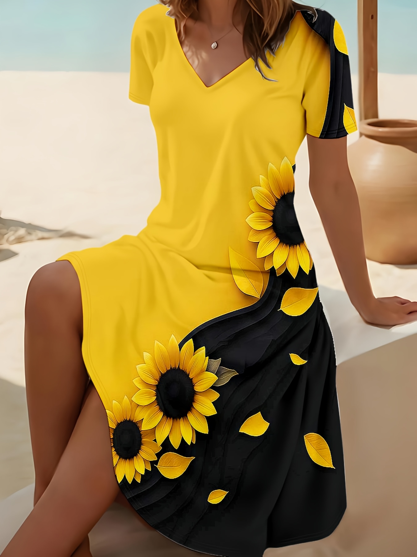 yellow and black dress sold on Temu United States