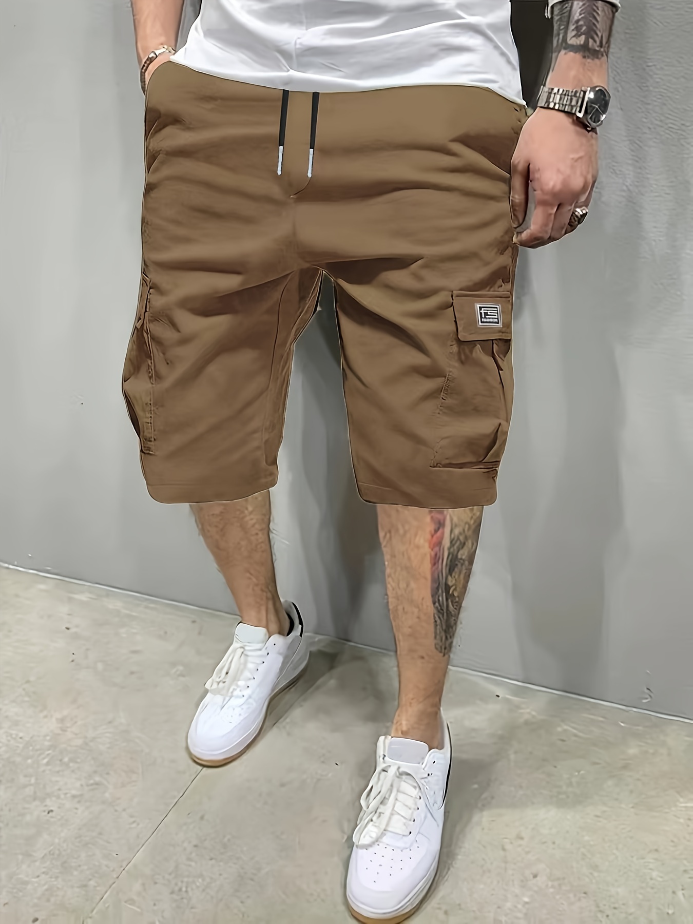 Men's Solid Cargo Shorts For Summer Outdoor Sports