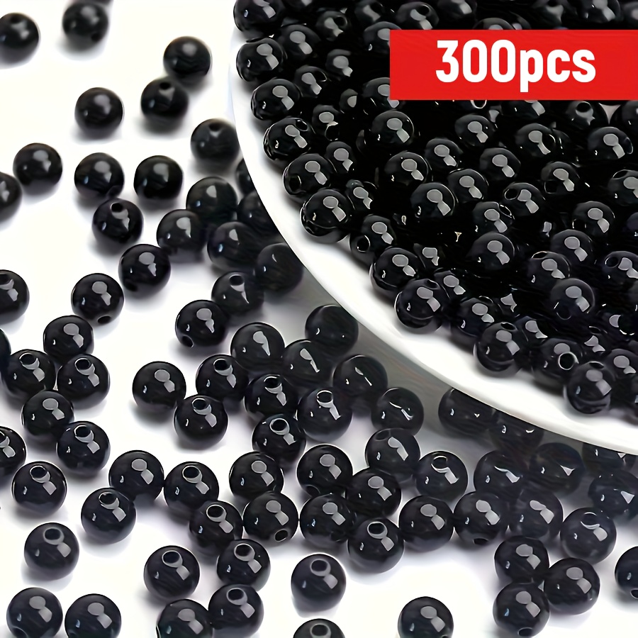 300pcs 8mm Black Beads, For Jewelry Making Bracelet Necklace Keychain Additions Handmade Materials
