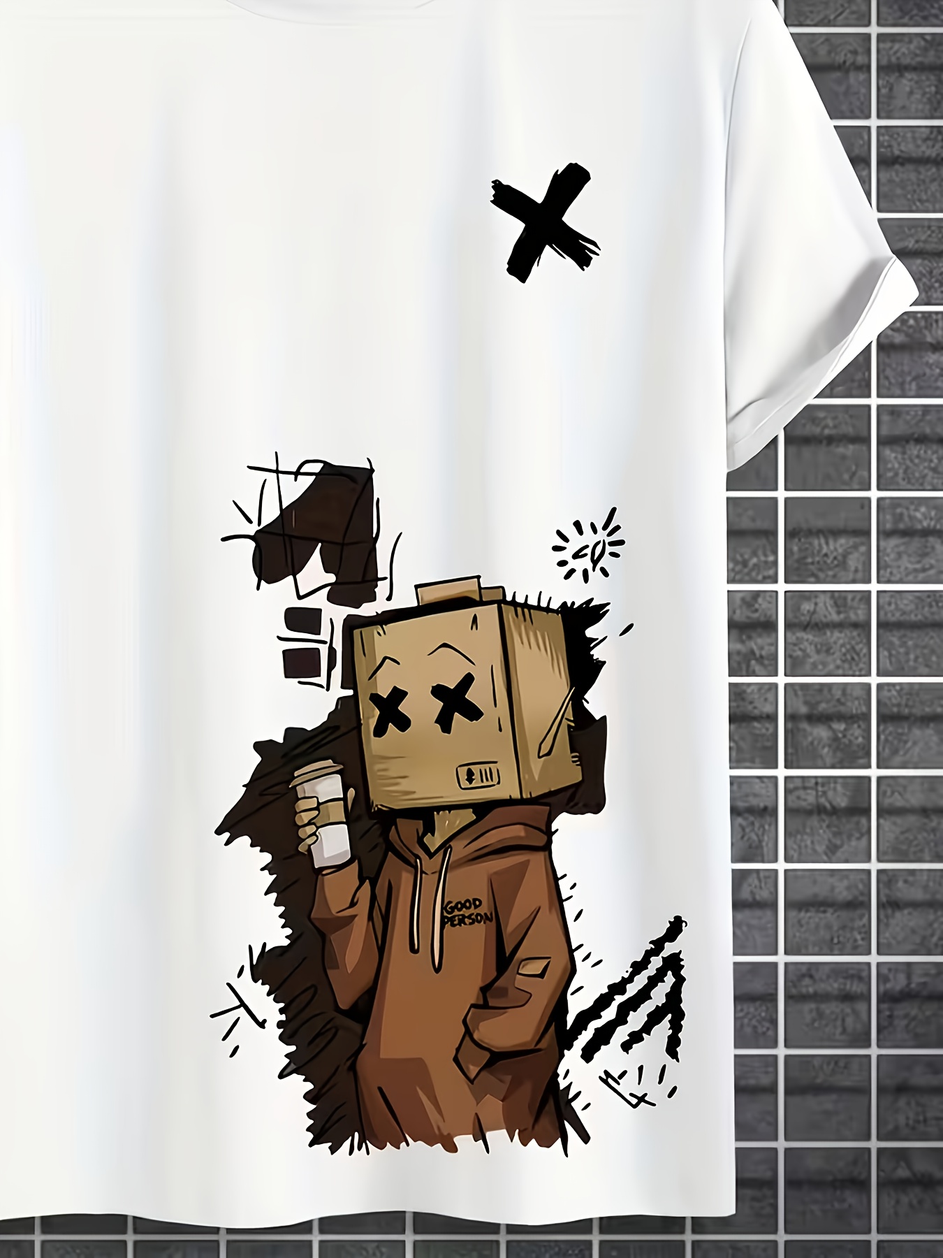 1pc Men'S Outdoor Trendy Fashion Cartoon Graffiti Casual Short Sleeve T-Shirt, Perfect Gift for Friends And Family!