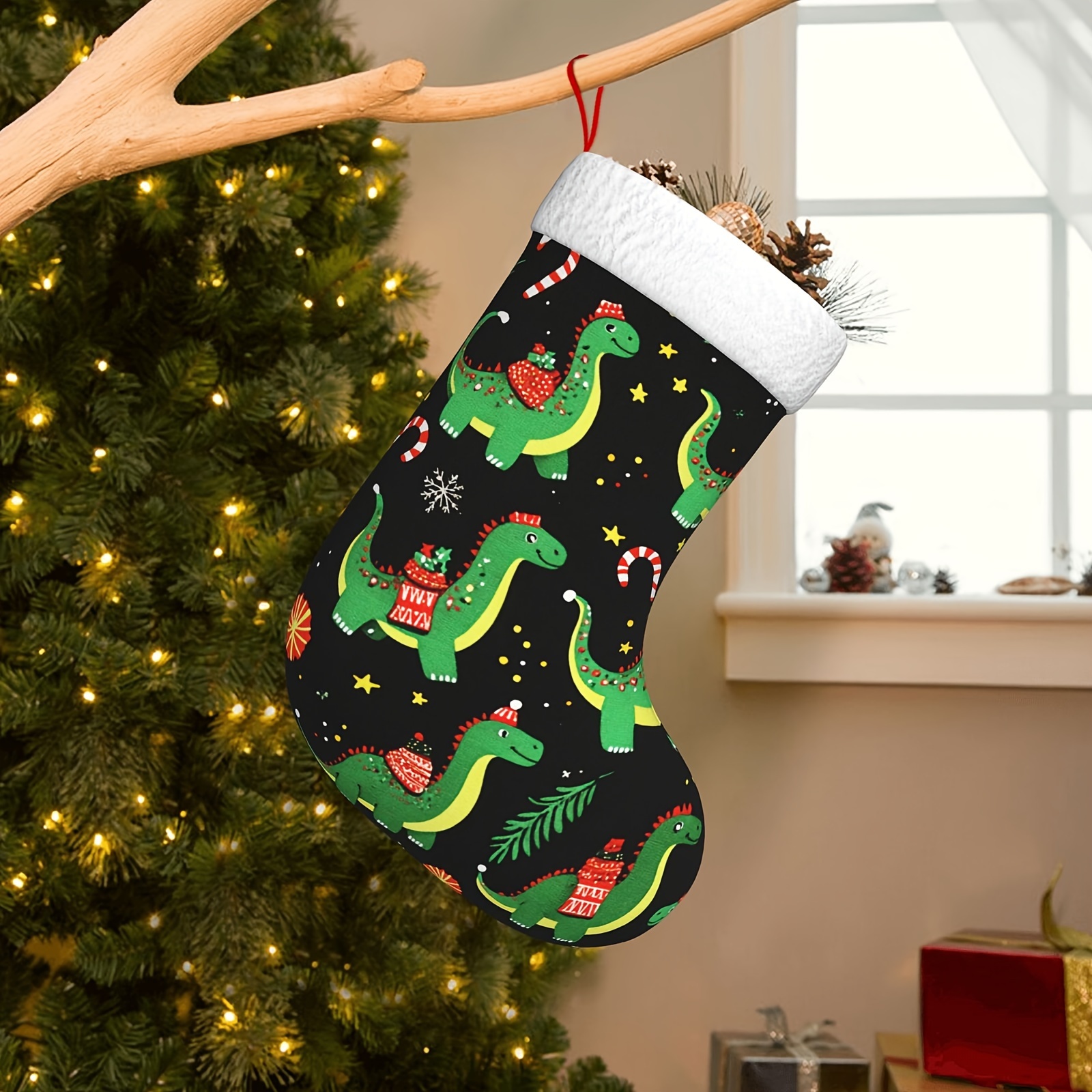 

Dinosaur Christmas Stocking - Gifts & Holiday Decor, Polyester, 9.9x15.8in