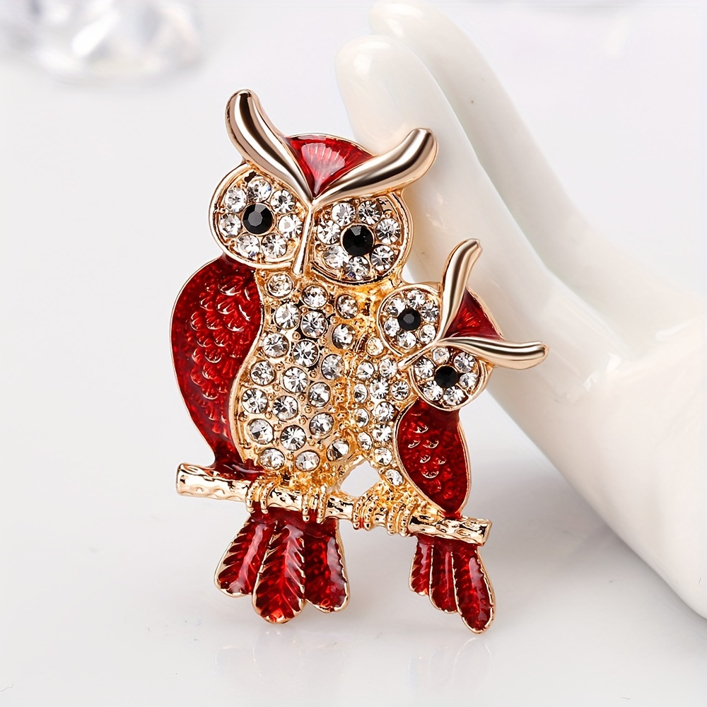 

Vintage Elegant Rhinestone Owl Brooch Pin, Animal Shaped Fashion Accessory With Diamond Inlay For Clothing & Backpack