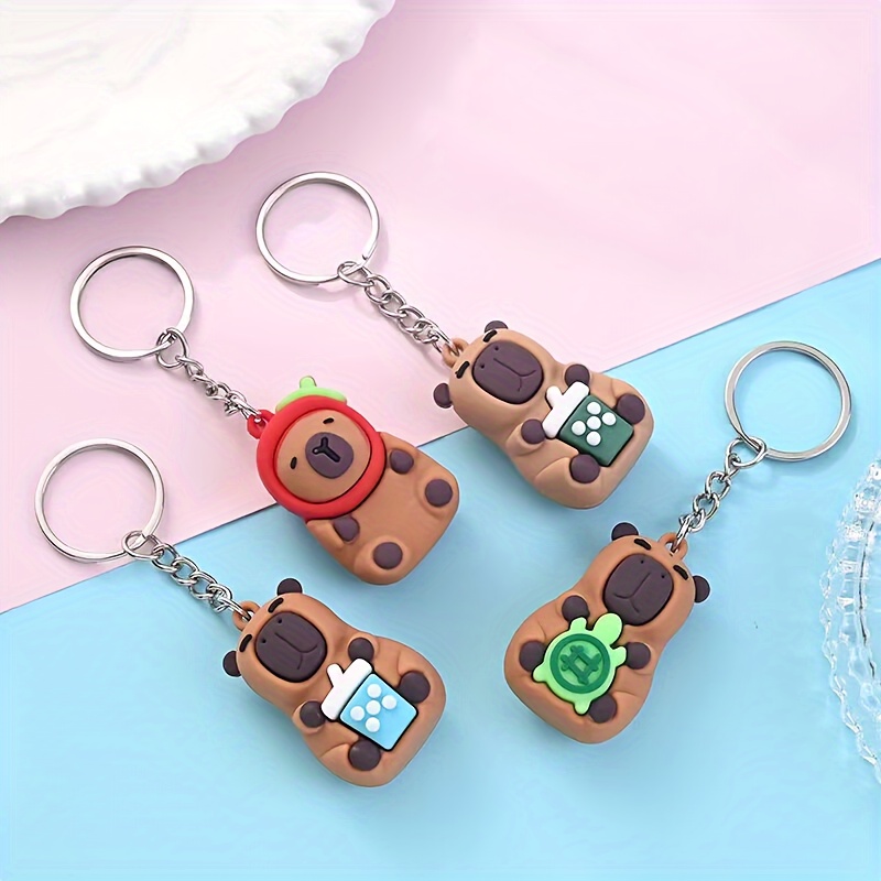 

Cartoon Animal Pvc Keychain Set, Capybara-themed Decorative Keyrings, Cute Couple Keychains With Various Accessories - Single Piece With Ring Buckle, Ideal For Thanksgiving Day Gift