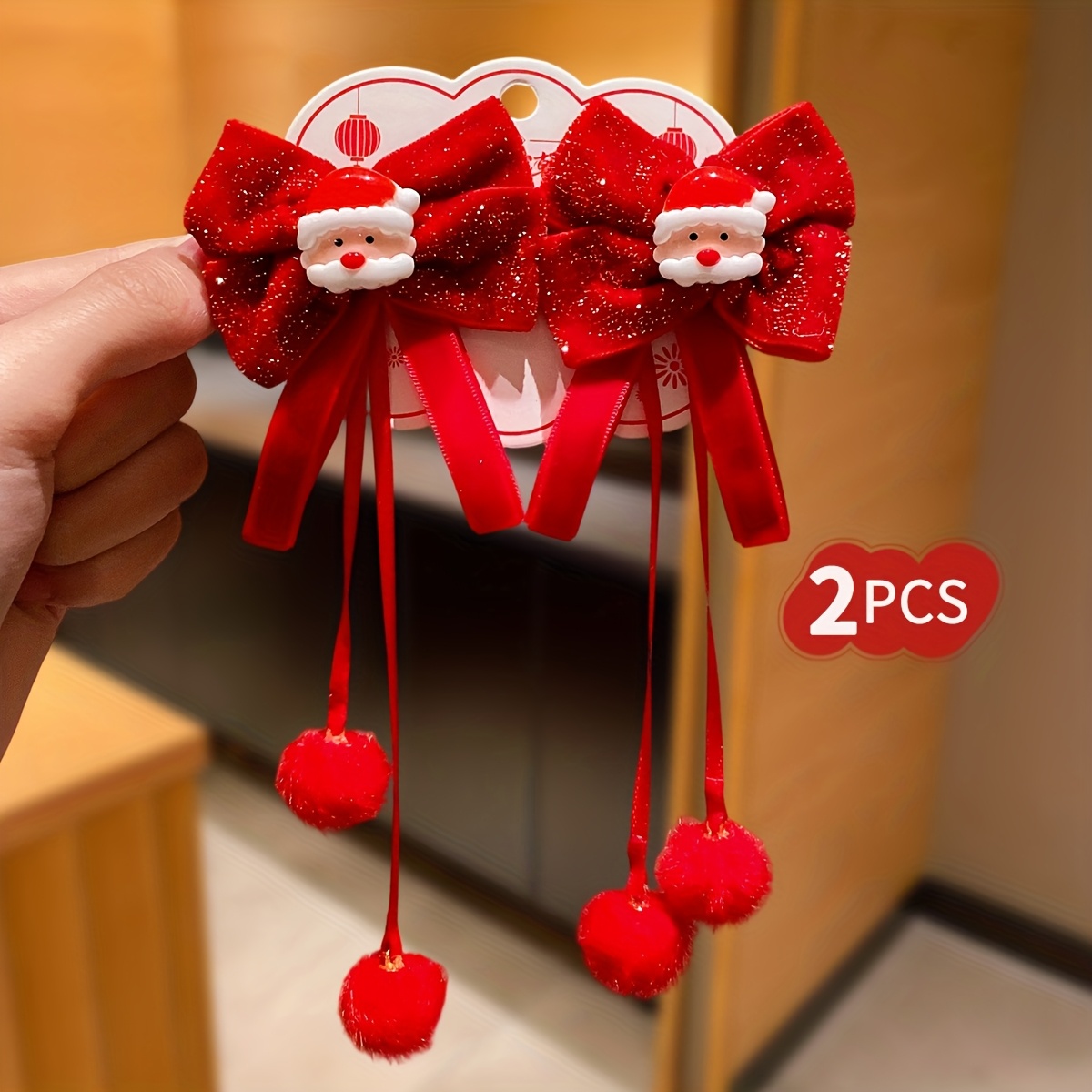 TEMU 2pcs Velvet Hair Clips For, Autumn/winter Christmas Hair Accessories, Includes Santa Claus Ball And Styles, Suitable As Christmas And New Year