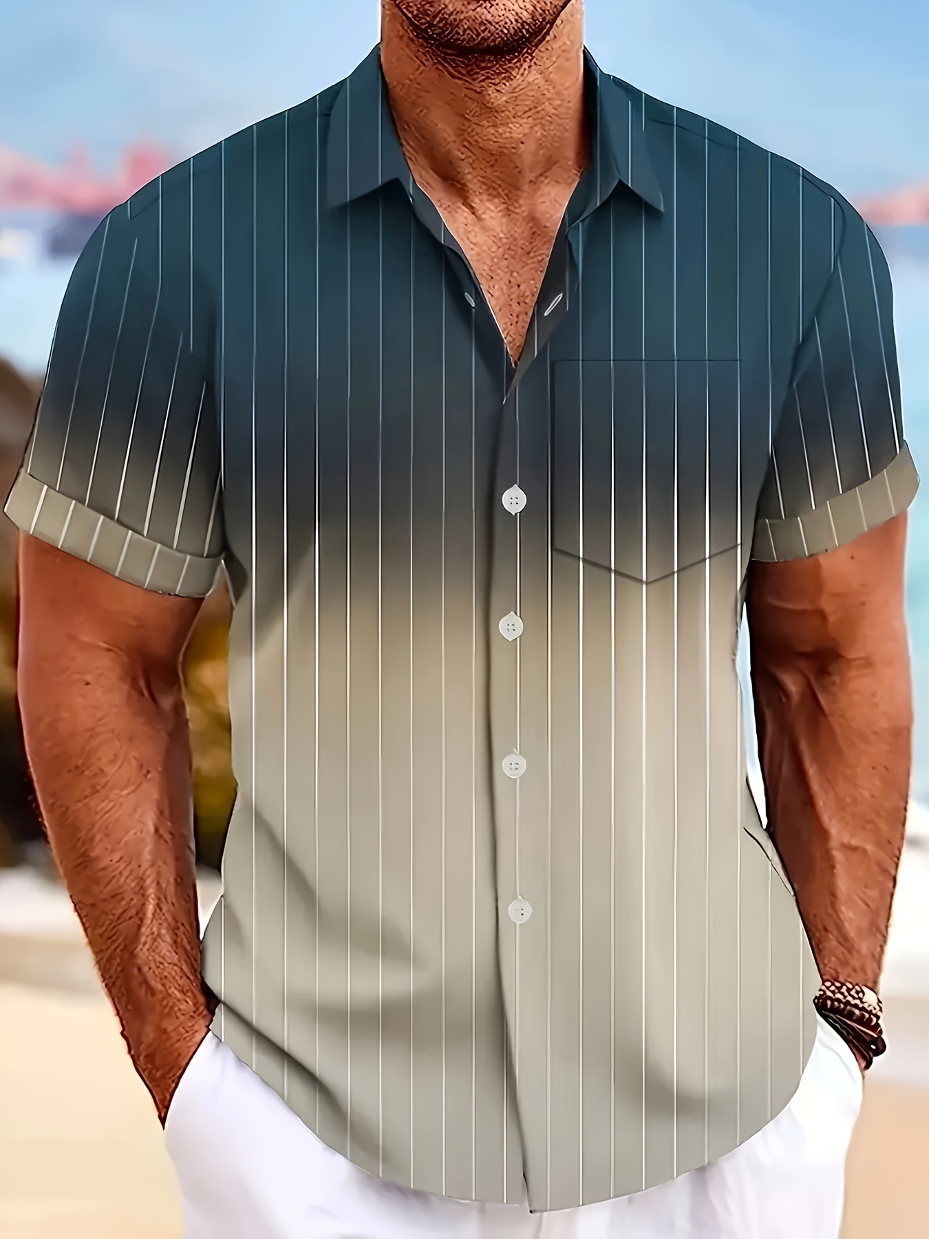 Rayas Verticales Camisa Rayas Vintage Hombre CAMISA RAYAS VERDE Y