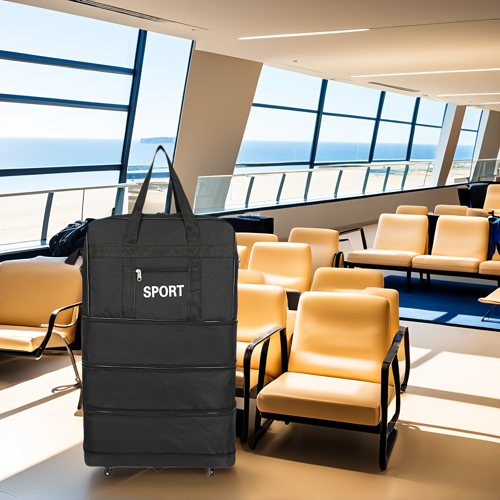 große kapazität reise tasche - 60% erweiterbar, faltbar, rollender koffer mit ausziehbarem griff, schwarzes oxford stoff, ideal für flugreisen, flugreiseausrüstung | neutraler stil | ausziehbarer griff tasche 0