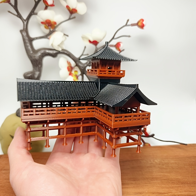 

1pc Traditional Chinese Architecture Aquarium Ornament - Abs Resin Miniature Pagoda With Wooden Deck, Tiles For Fish & Decor, Aquatic Ornament| Decoration|natural Look, Aquarium Decor