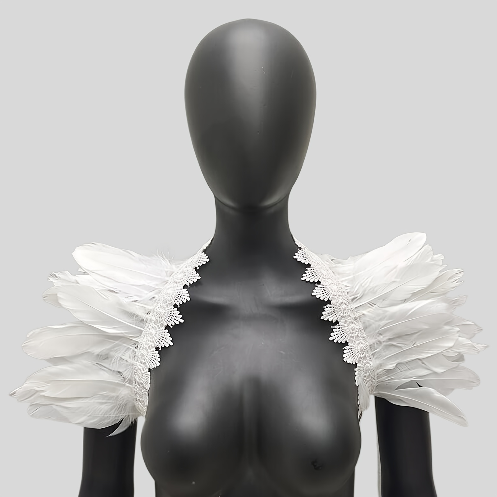 TEMU Gothic Dark Artificial Feather Decoration Shawl Solid Color Maple Leaf Shape Lace Decoration Shawl Christmas Party Role-playing Carnival Costume