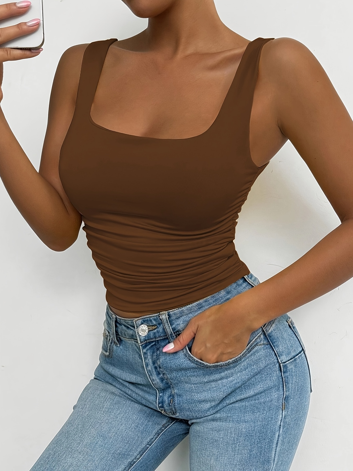 Women'S Red Strapless Tank Top - Skinny Fit, Sleeveless, All-Season, Sexy Style, Solid Color, Perfect for Casual Attire, Casual Attire Top|Strapless Fashion|Skinny Fit Top