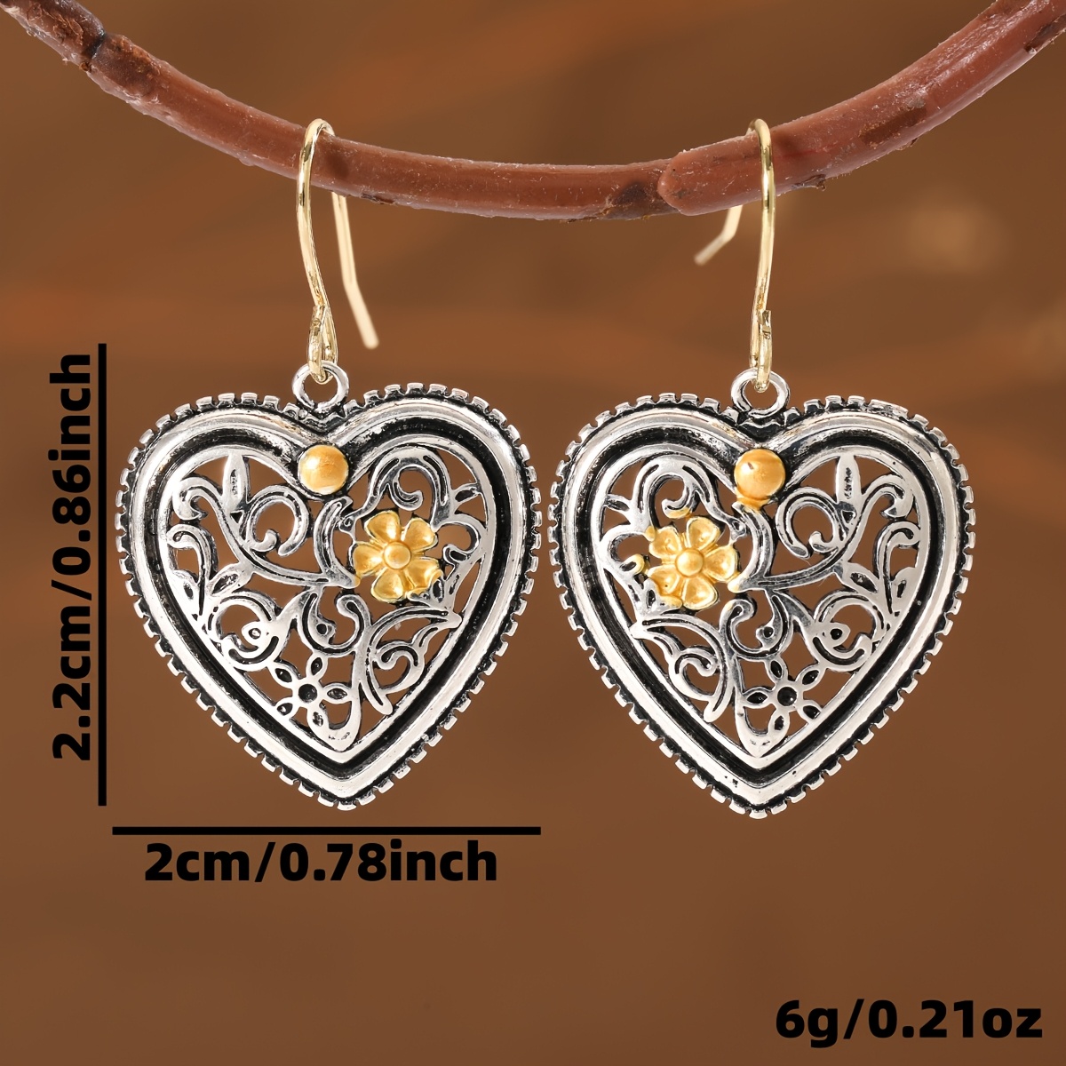 Retro Court Style Heart Hollow Women's Earrings, Holiday Gift