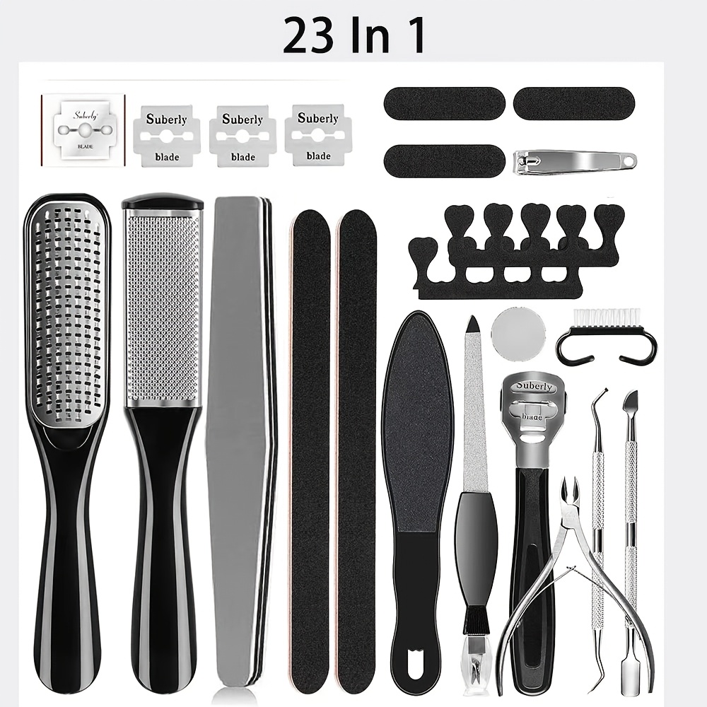 TEMU Juego Profesional de Pedicura y Manicura - Kit Completo de 23 Piezas con Herramientas para Limar, Pulir y Abrillantar Uñas - Construcción