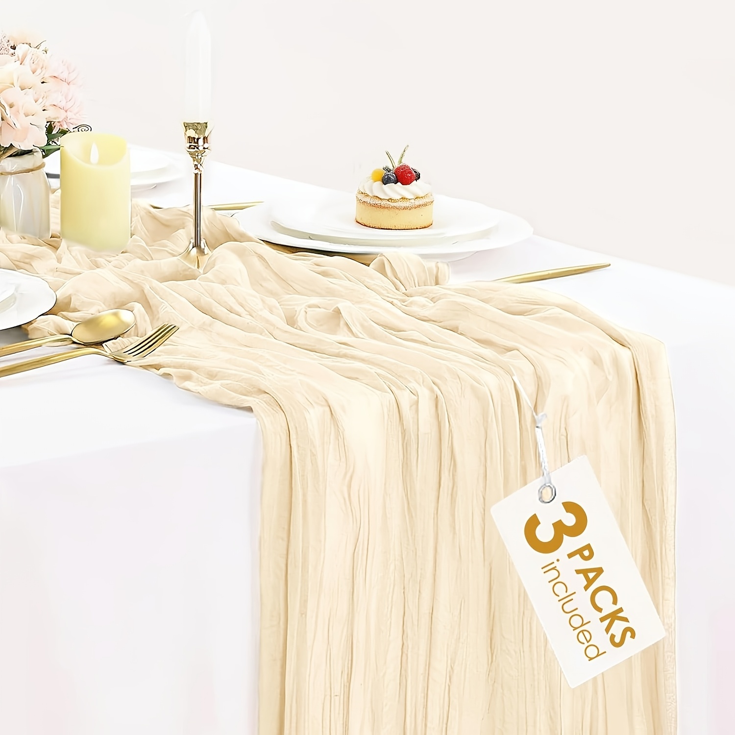 TEMU 3pcs Set Of Beige Cream Table Runners. Bohemian Style Cream Table Runners, Suitable For Weddings, Bridesmaid Gifts, And Other Occasions, For