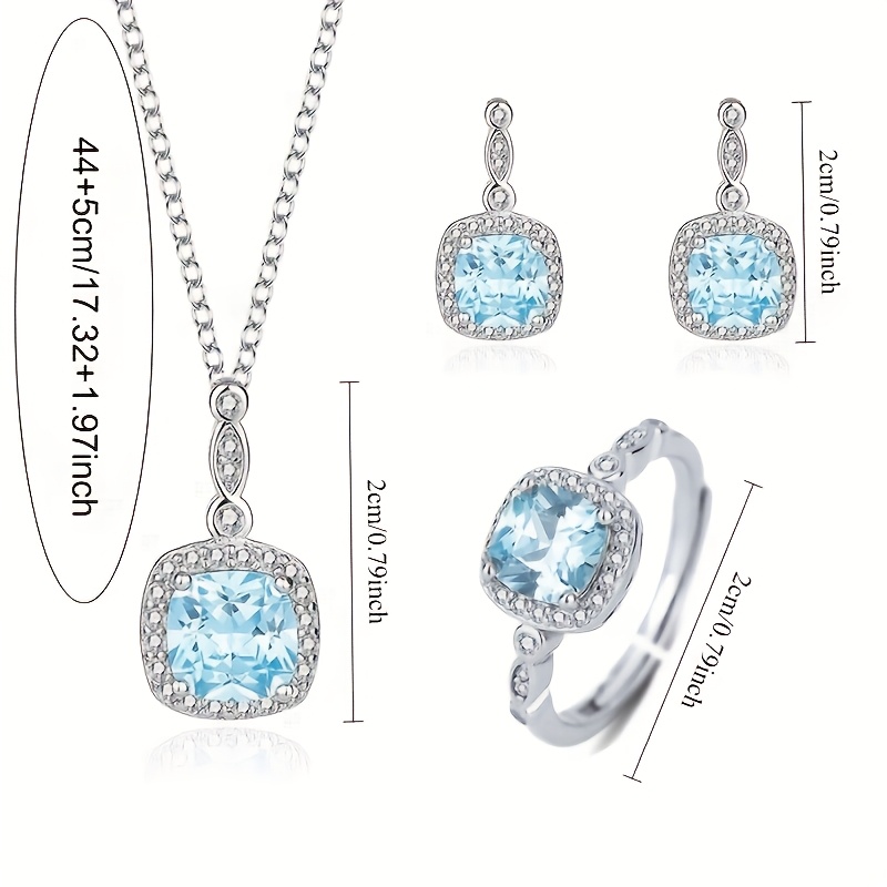 TEMU Conjunto de joyería para mujer de 4 piezas: collar, aretes y anillo de circonita sintética incrustada en acero inoxidable 316, diseño elegante y