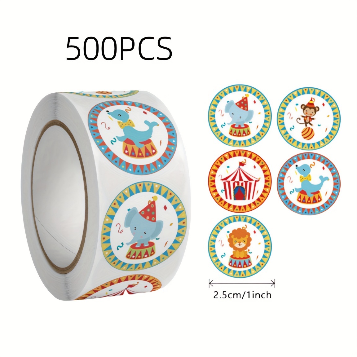 Image of 500pcs Of Roll Stickers Featuring Circus Animals, Perfect For Rewards, Gifts, Decorations, And Sealing