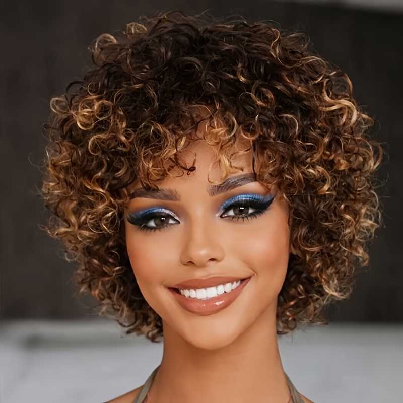 Fluffy Curly Wig Cut Wig Glueless Wig Human Hair Wig Women's Short Hair Wig With Bangs Hat Carnival Wig Suitable For All People To Wear