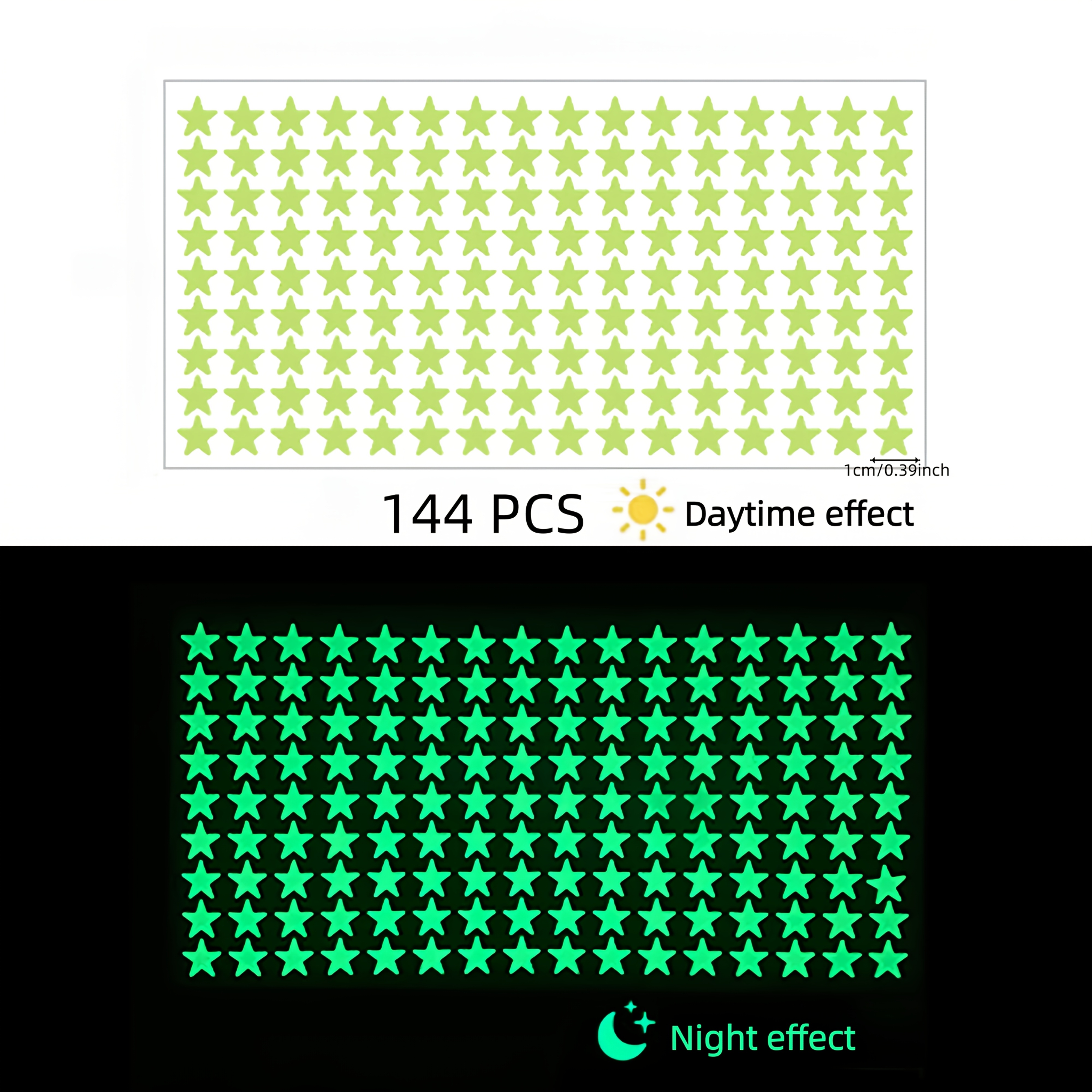 Image of 144pcs Luminescent Star Stickers - -the-dark Self-adhesive Decals For Bedroom Wall And Switch Decor, Green Fluorescent Accents Ambiance, Trending Aesthetic For Astronomy Enthusiasts And Style