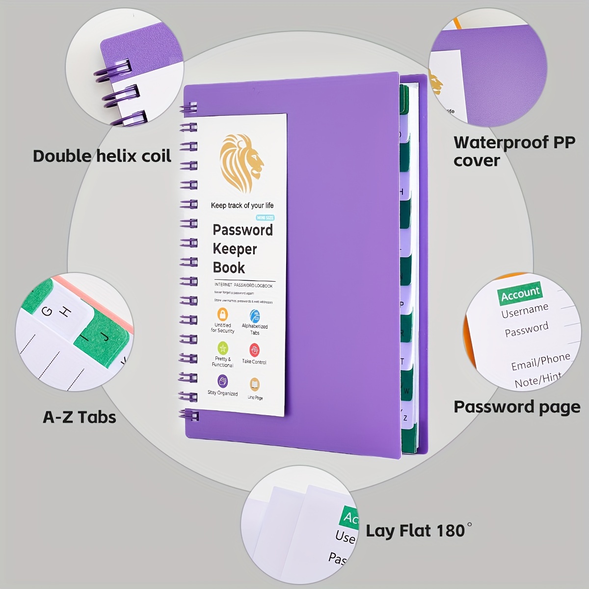 

Spiral Password Book With Tabs, Small Book For Seniors, Internet Password Notebook Hardcover Logbook For Office&women,4.7''x 6.1'' (light Blue)