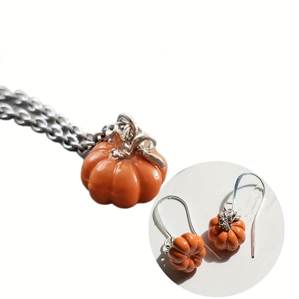 

Cute Pumpkin Earrings Plus Necklace Vintage Jewelry Set, Match Daily Outfits Thanksgiving& Day Decor.