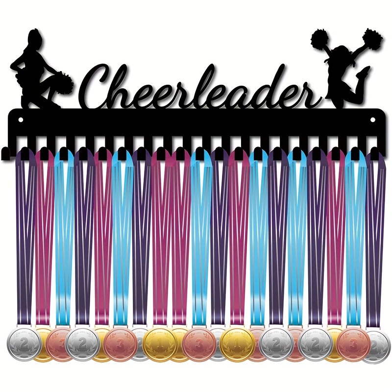 

1pc Cheerleader-themed Metal Medal Display Rack - Wall-mounted, No Power Needed, For Running & Sports Achievements, With Hanging Medals & Ribbons