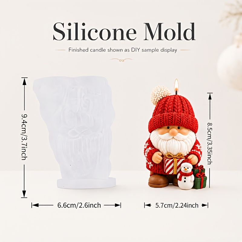 TEMU This Silicone Candle Mold Features A Santa Claus Doll Wearing A Knitted Hat. Soft, Reusable, And Easy To Demold, Compatible With Materials Such