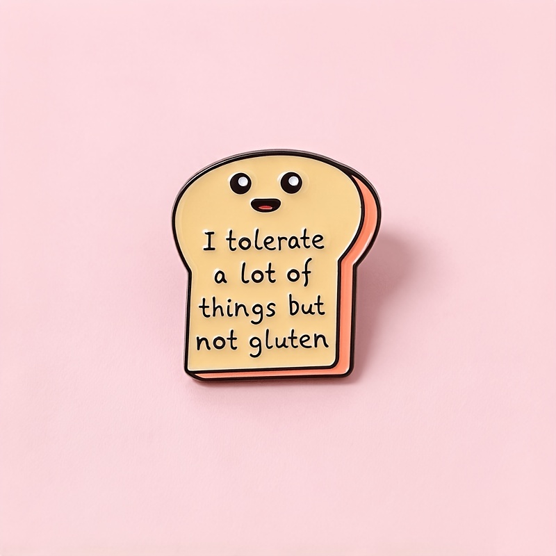 TEMU Esshpule "i Of Things Gluten" Cute Bread Brooch Pin - Cartoon-style Alloy Accessory For Gluten-free Lifestyle, Humorous Gift For Awareness