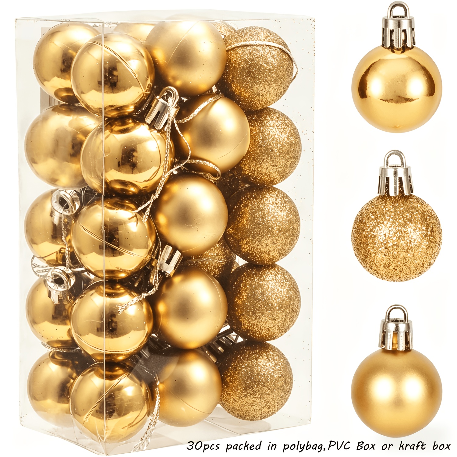 TEMU 30pcs, 1.18/1.57/2. - Golden Christmas Spherical Holiday Pendant, Hanging Decoration, Perfect Hanging Ball For Indoor/outdoor Holiday Party
