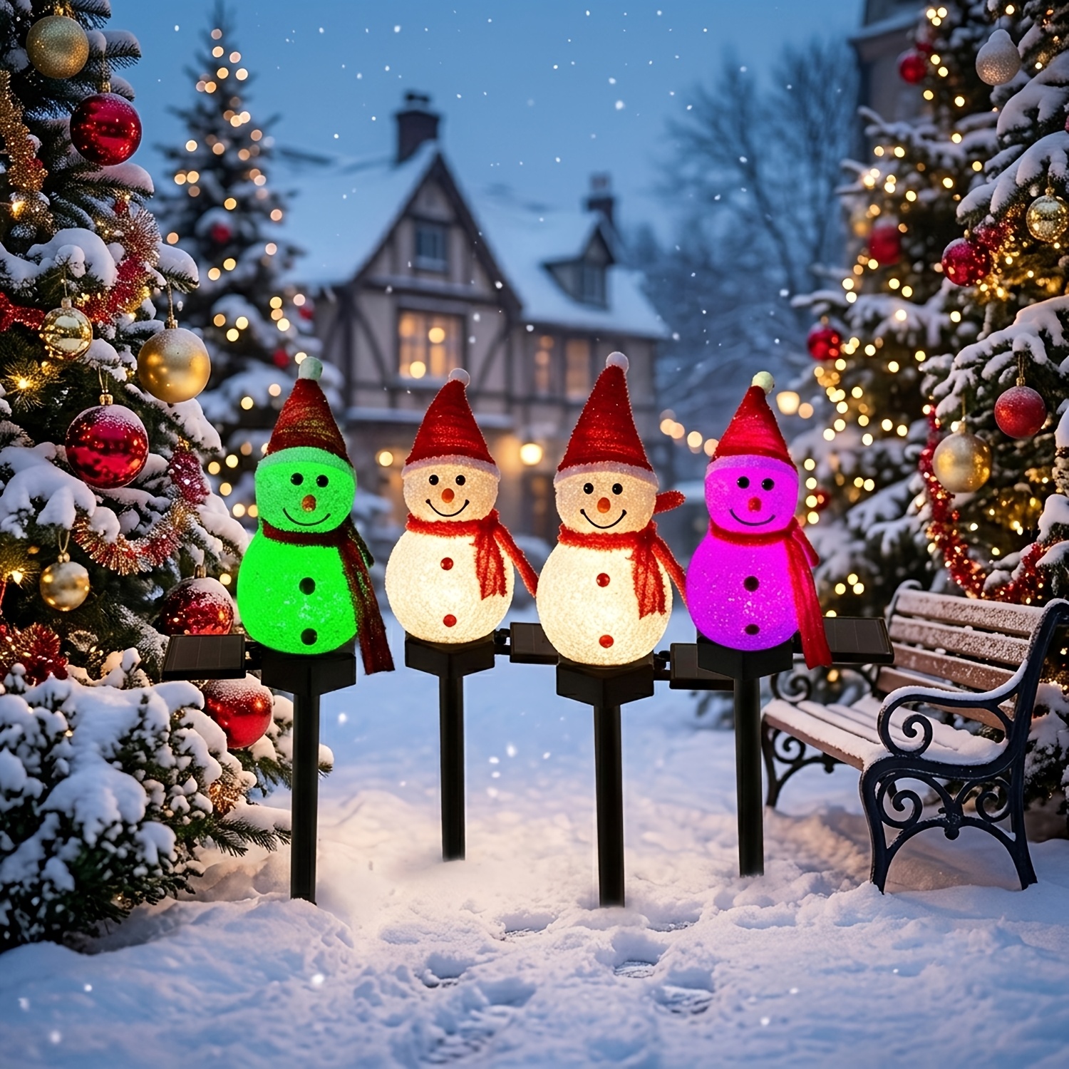 Image of 4-pack Outdoor Solar Lights, Christmas Solar Snowman Ground Lights, Ip56 Led Lawn Decorations, Suitable For Courtyards, Gardens, Lawns, , Parties, And Christmas Decorations, Used As Gifts For