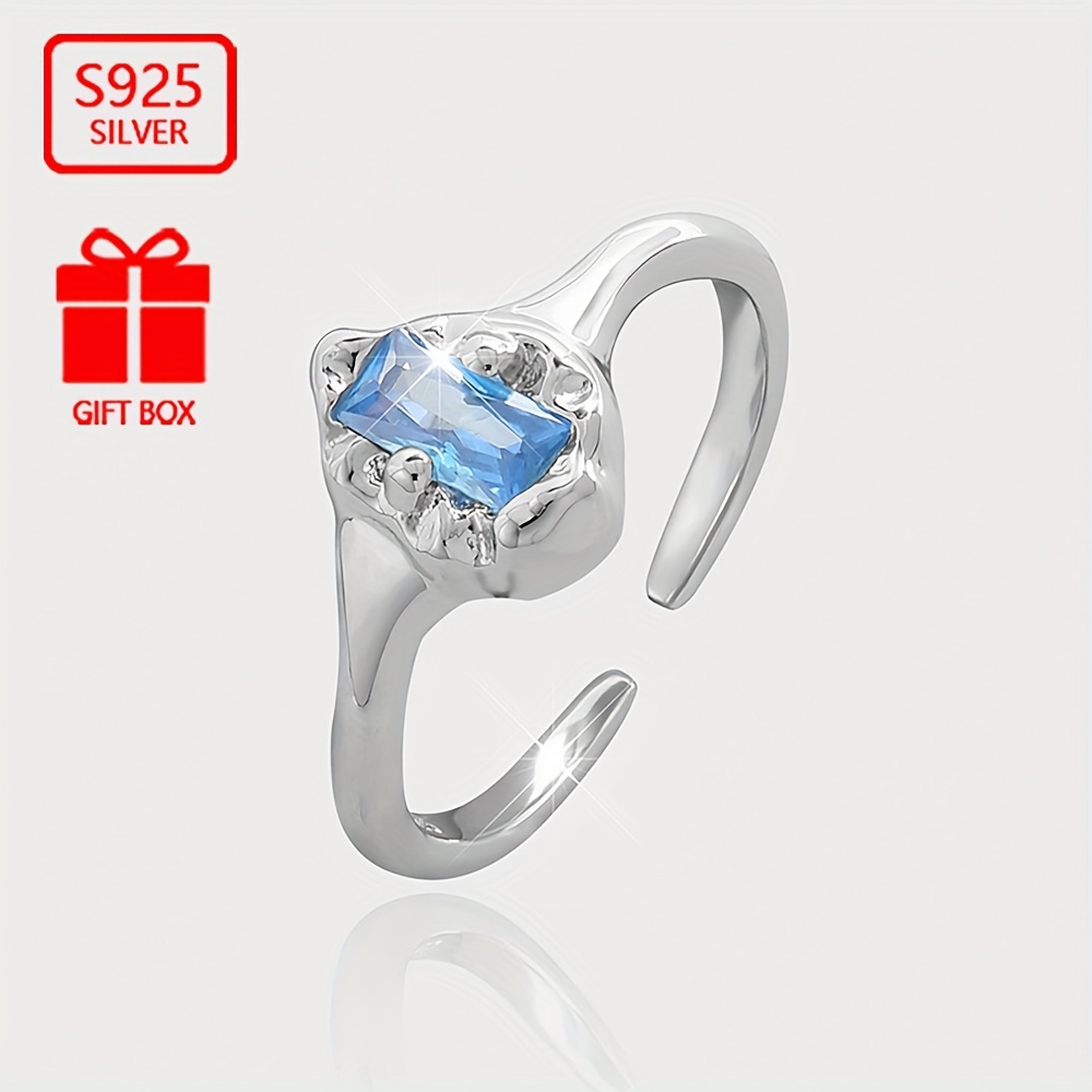 925 Silver Sea Zirconia Open Ring, Irregular Wrinkle Texture Band