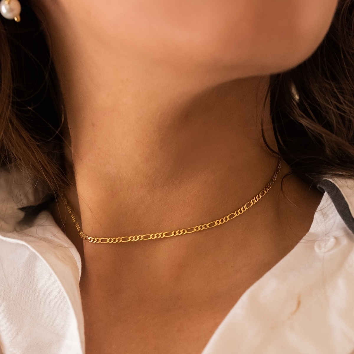 TEMU 1 Collar de Cadena 3:1, Collar de Cadena Figaro Dorado, Collar de Cadena de Acero Inoxidable, Estilo Popular para Fiestas, Uso Diario, Regalo