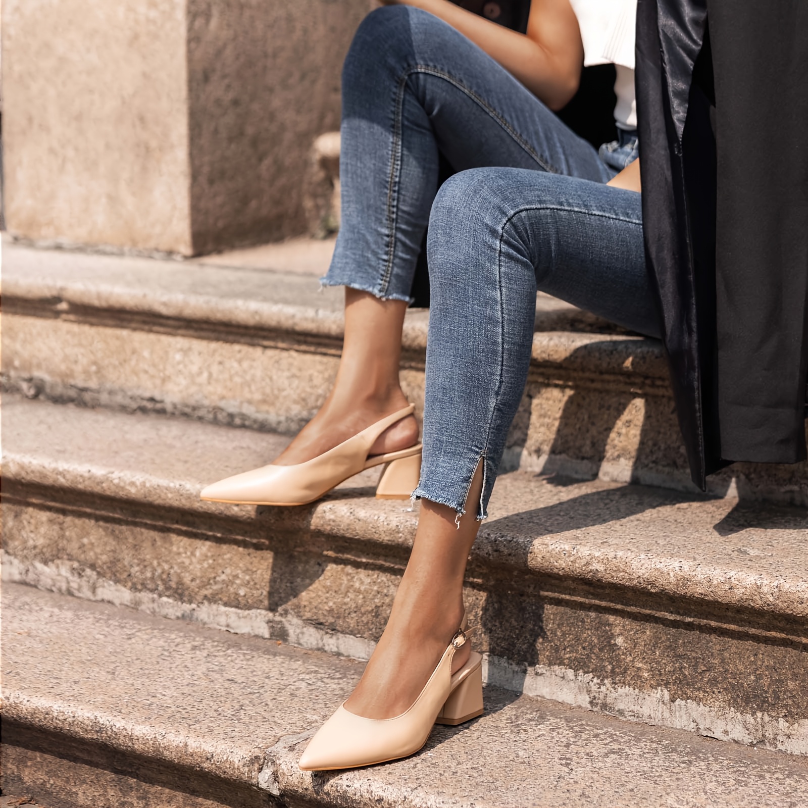 womens slingback closed toe block chunky low heel pumps 36 Temu