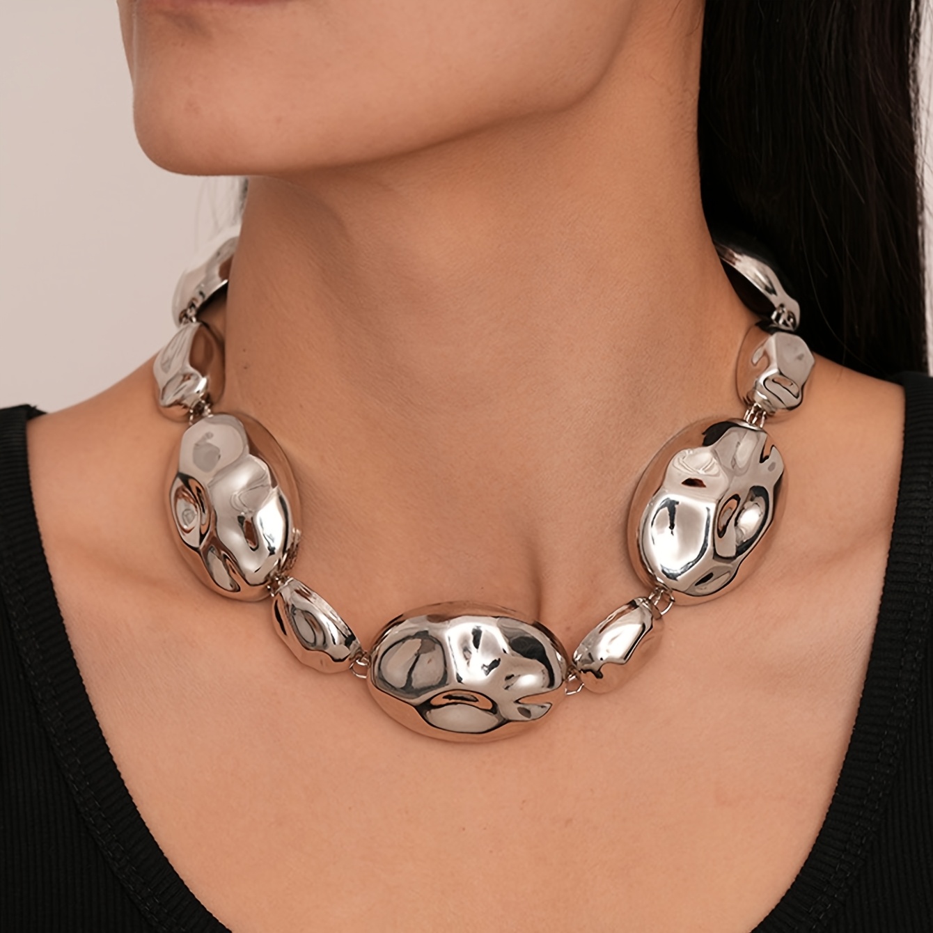Women's Heavy Industrial Irregular Oval Spliced Necklace