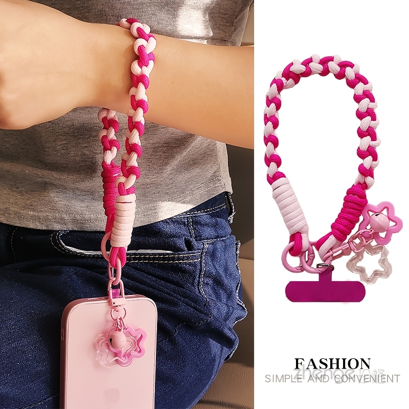 

Nylon Braided Lanyard & Wrist Strap, Fashionable, Simple & , Unisex, With Star And Bell Charms, Clip-on Phone Case Accessory For Outdoor Use