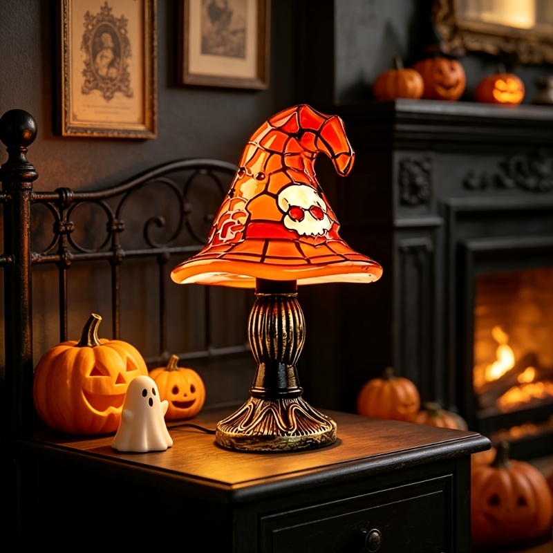 TEMU Vintage Witch Hat-style Desk Lamp, Usb-powered, Halloween Gothic-themed Decorative Light, Desk Or Bookshelf Ornament