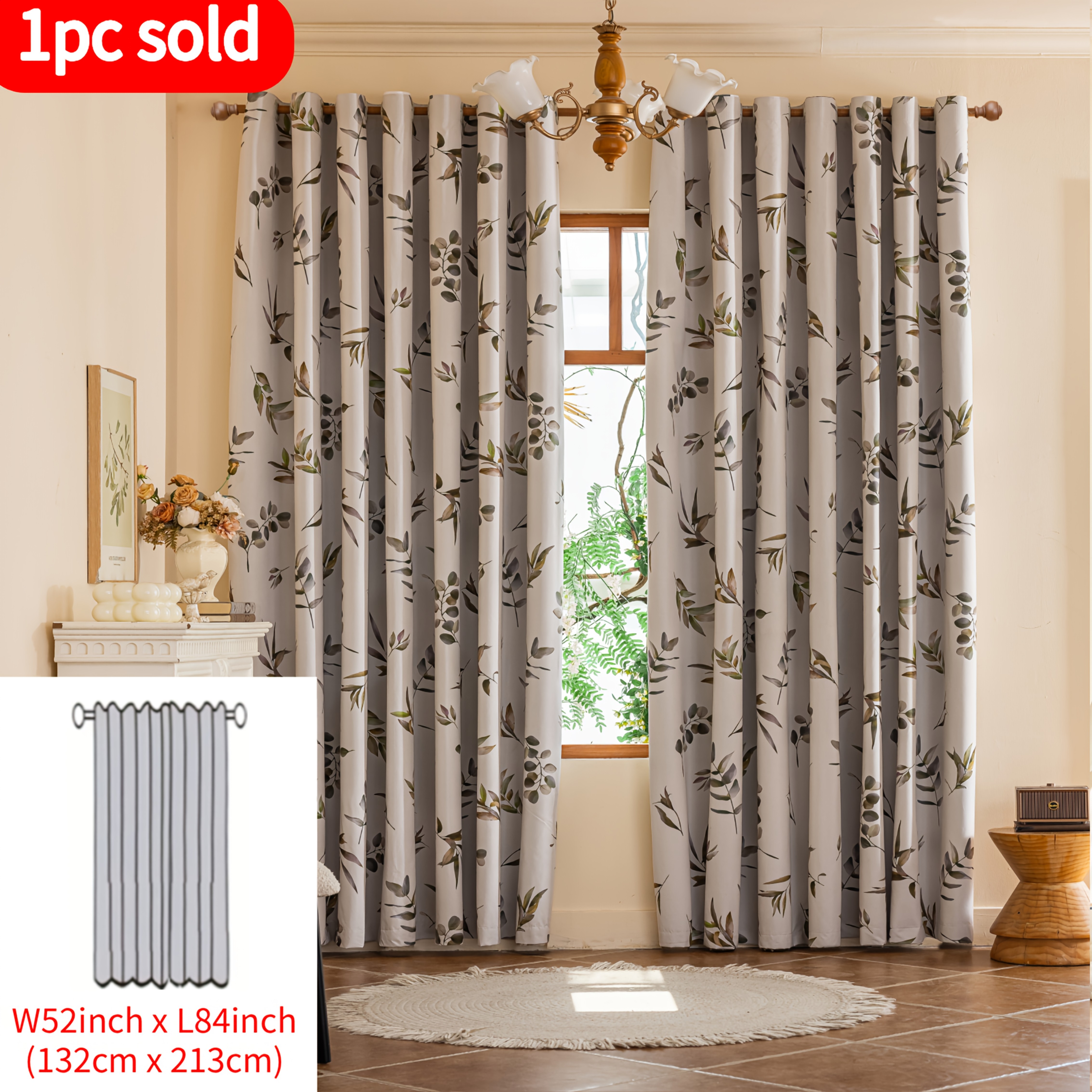 TEMU 1 Panel Blackout Curtain With Print - Modern -style Room Darkening Window Drapes, Grommet Top, Machine Washable Blocking Panels For Living Room,