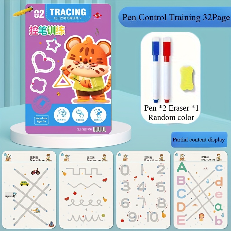 32 page reusable   notebook set   development pen control training drawing education workbook learn writing skills paper material educational workbook   durable binding Product details 1