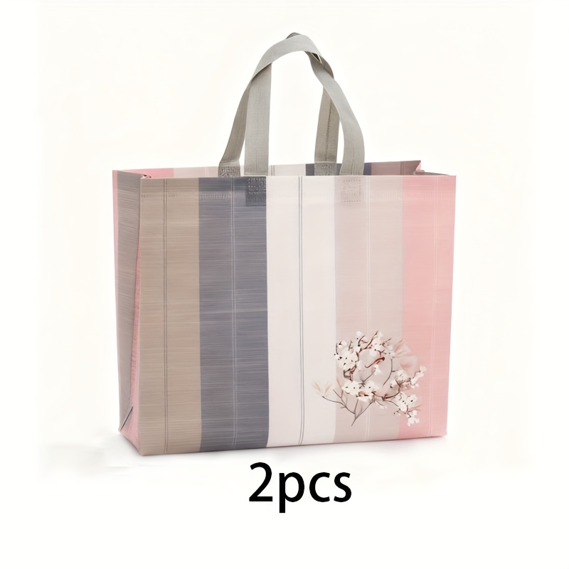 E-shop 2 Stk. Tragetaschen-Aufbewahrungsbeutel aus Vliesstoff – mit Griffen, einfaches mehrfarbiges gestreiftes Blumenmuster, faltbare universelle