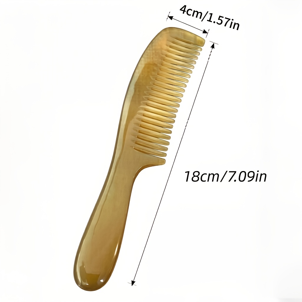 TEMU 두꺼운 천연 황소 뿔 빗, 손으로 연마한 둥근 이빨, 두피 마사지 엉킴 방지 헤어 케어 긴 손잡이 빗