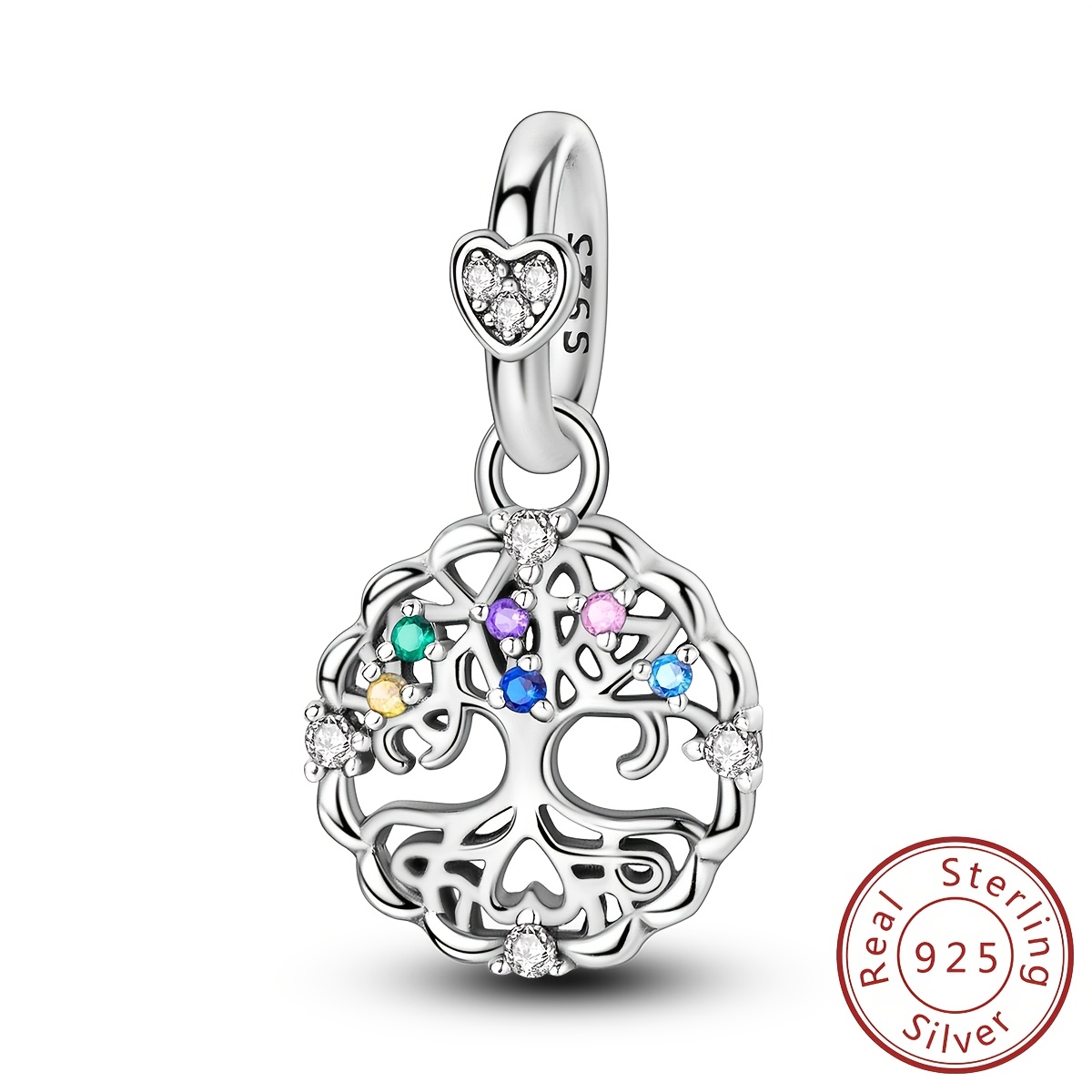 

1pc 925 Argent Sterling Arbre de Vie Breloque avec Colorées, Pendentif pour Bricolage Bracelet de Bijoux, Cadeau Idéal pour Membres de