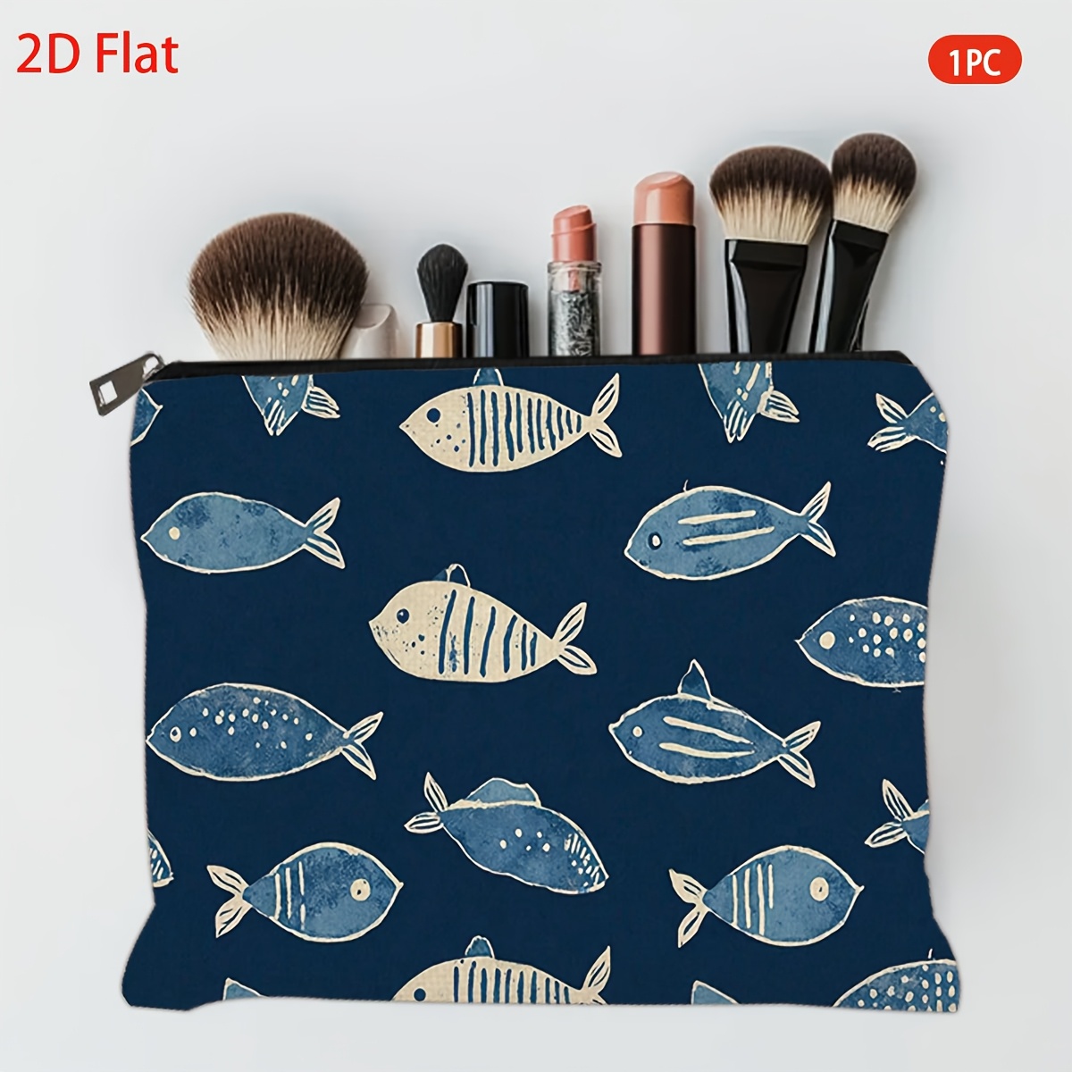 TEMU 2D Piatto, 1 Pezzo, Borsa Trucco, Motivo Scuola di Pesci Nuotanti, per San Valentino, , Halloween, Regali di Natale, per Matrimoni, Contenitore